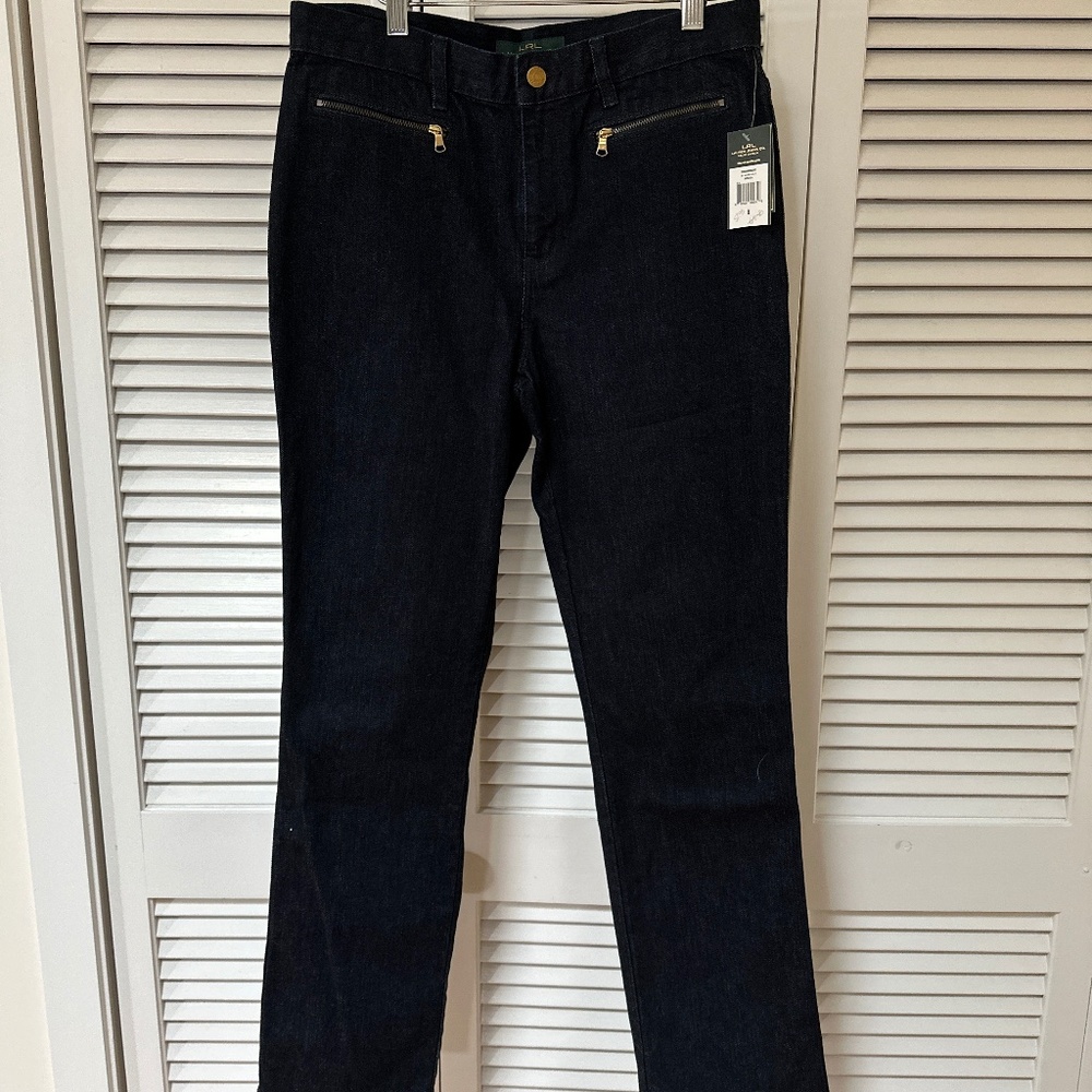 LRL Ralph Lauren Denim Nolita Pants Zip Hip Pockets No Back Pockets Size 8